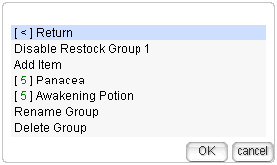 Restock group menu